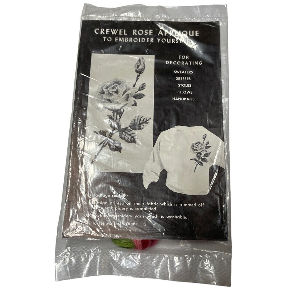 Crewel Rose Appliqué Floral Embroidery Kit Needlecraft Home Vintage Decorative